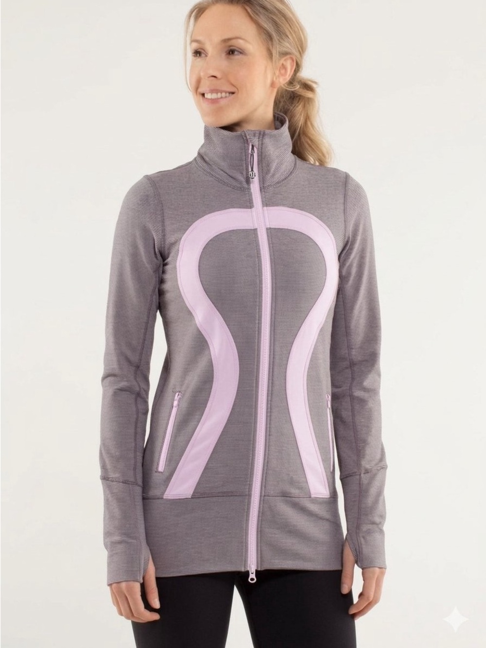 VTG Y2K Lululemon In Stride Full Zip Jacket Stripe Gray Purple Pink Define Sz 6